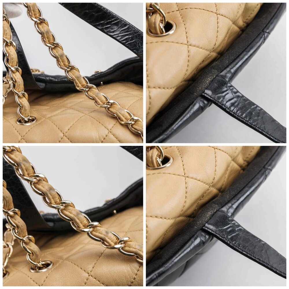 Authentic Chanel Black/Beige Quilted Glazed Leather Portobello Tote - Picture 2 of 15